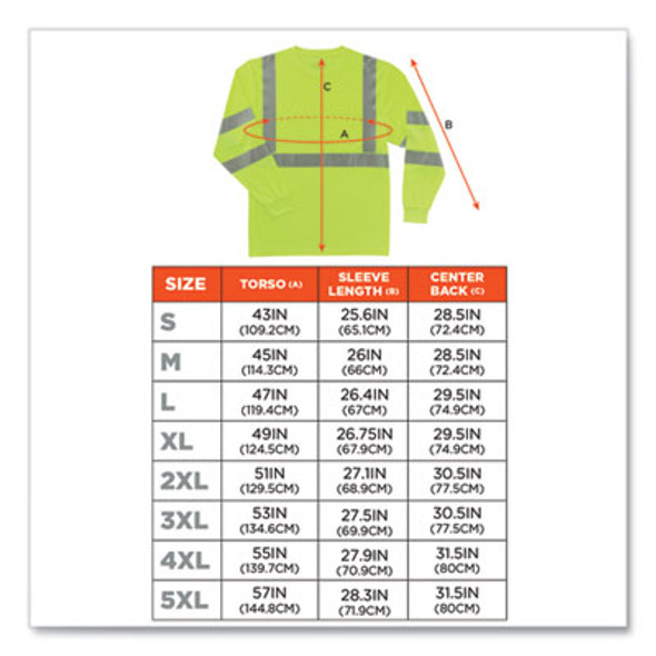 Glowear 8391 Class 3 Hi-Vis Long Sleeve Shirt, Polyester, Lime, 3X-Large