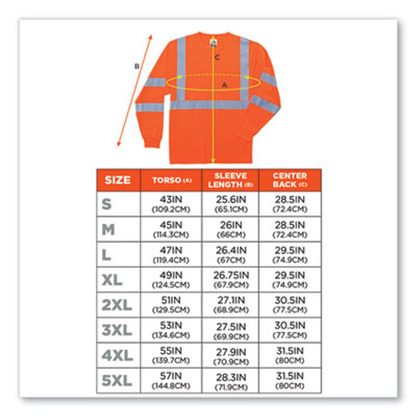 Glowear 8391 Class 3 Hi-Vis Long Sleeve Shirt, Polyester, Orange, Medium