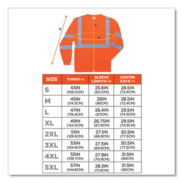 Glowear 8391 Class 3 Hi-Vis Long Sleeve Shirt, Polyester, Orange, 2X-Large