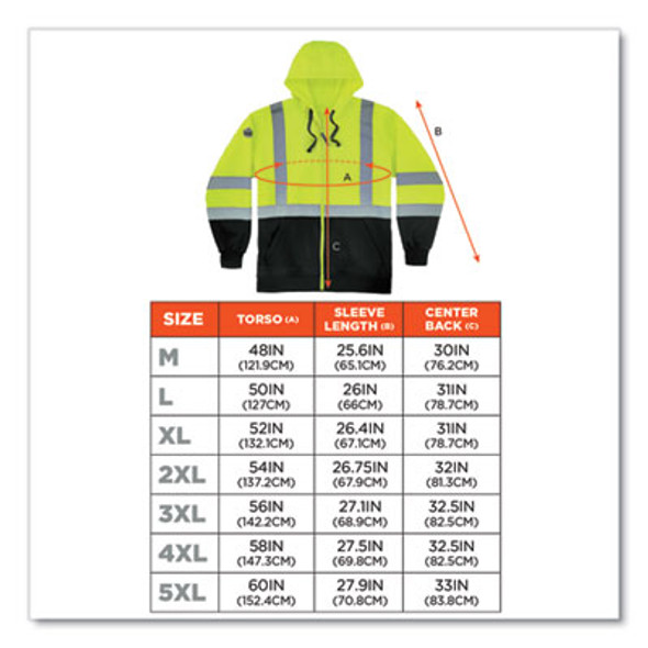 Glowear 8372 Zipup Hivis Class 3 Zip Hooded Sweatshirt With Black Bottom, Polar Fleece, Lime, 2X-Large