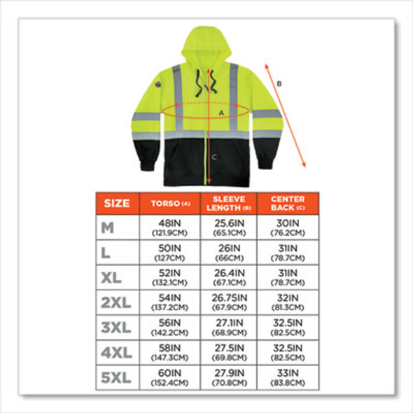 Glowear 8372 Zipup Hivis Class 3 Zip Hooded Sweatshirt With Black Bottom, Polar Fleece, Lime, 3X-Large