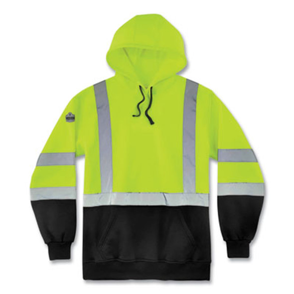 Glowear 8373 Hi-Vis Class 3 Hooded Sweatshirt With Black Bottom, Polar Fleece, Lime, 2X-Large