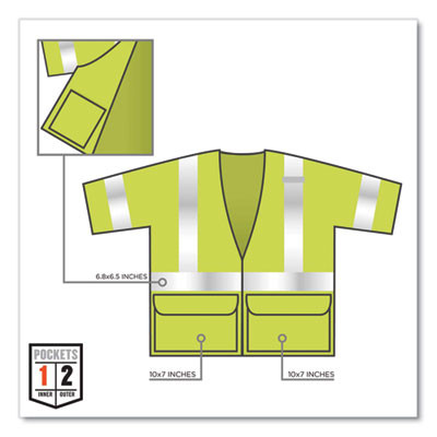 Glowear 8320Z Class 3 Standard Zipper Vest, Polyester, 4X-Large/5X-Large, Lime