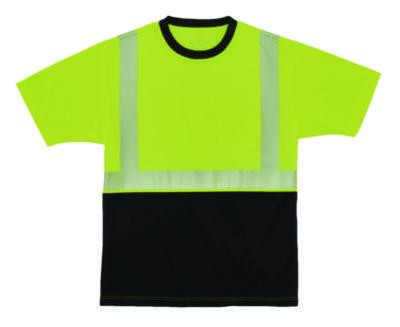 Glowear 8280Bk Class 2 Performance T-Shirt With Black Bottom, X-Small, Lime