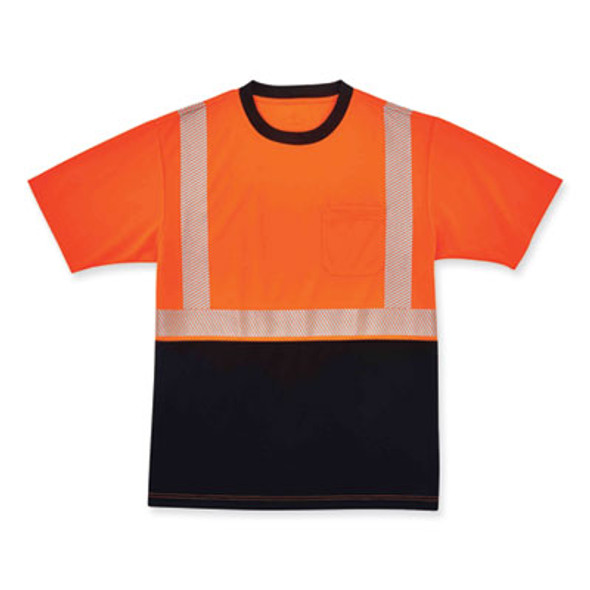 Glowear 8280Bk Class 2 Performance T-Shirt With Black Bottom, Polyester, Large, Orange