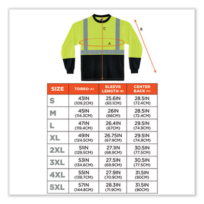 Glowear 8281Bk Class 2 Long Sleeve Shirt With Black Bottom, 5X-Large, Lime