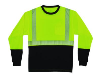 Glowear 8281Bk Class 2 Long Sleeve Shirt With Black Bottom, X-Large Long, Lime