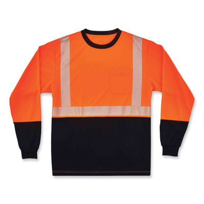 Glowear 8281Bk Class 2 Long Sleeve Shirt With Black Bottom, Polyester, 3X-Large, Orange