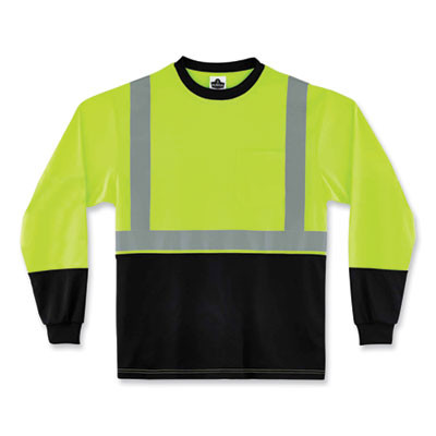 Glowear 8291Bk Type R Class 2 Black Front Long Sleeve T-Shirt, Polyester, Small, Lime