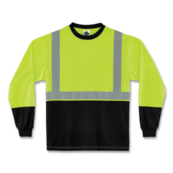 Glowear 8291Bk Type R Class 2 Black Front Long Sleeve T-Shirt, Polyester, Medium, Lime