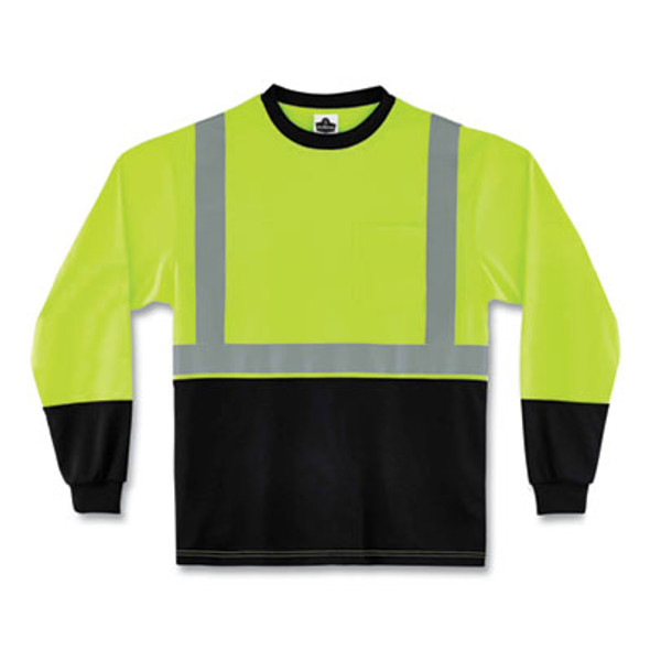 Glowear 8291Bk Type R Class 2 Black Front Long Sleeve T-Shirt, Polyester, Large, Lime