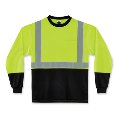 Glowear 8291Bk Type R Class 2 Black Front Long Sleeve T-Shirt, Polyester, 2X-Large, Lime