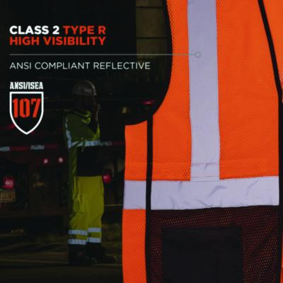 Glowear 8210Z Hi-Vis Class 2 Mesh Vest, Polyester, 4X-Large To 5X-Large, Orange
