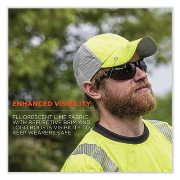 Glowear 8933 Reflective Snapback Hat, Cotton/Polyester, Ergodyne Logo, One Size Fits Most, Hi-Vis Lime