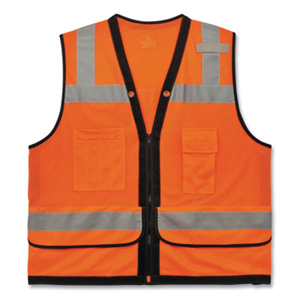 Glowear 8253Hdz Class 2 Heavy-Duty Mesh Surveyors Vest, Polyester, Large/X-Large, Orange