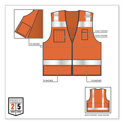 Glowear 8253Hdz Class 2 Heavy-Duty Mesh Surveyors Vest, Polyester, Large/X-Large, Orange