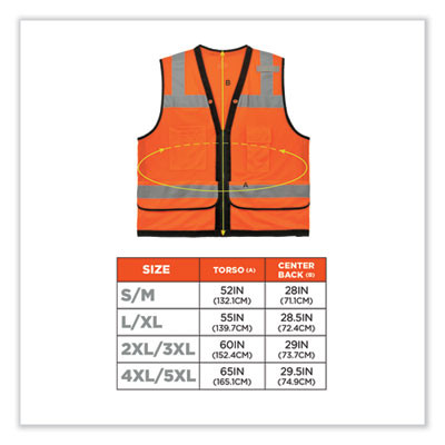 Glowear 8253Hdz Class 2 Heavy-Duty Mesh Surveyors Vest, Polyester, 2X-Large/3X-Large, Orange