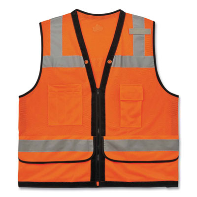 Glowear 8253Hdz Class 2 Heavy-Duty Mesh Surveyors Vest, Polyester, 2X-Large/3X-Large, Orange