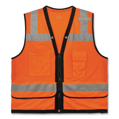 Glowear 8253Hdz Class 2 Heavy-Duty Mesh Surveyors Vest, Polyester, 4X-Large/5X-Large, Orange