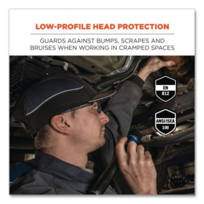 Skullerz 8950 Bump Cap, Long Front Brim, Xxx-Small To Large (Up To 7.5), 0.01" Insert, Black