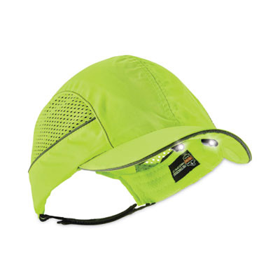 Skullerz 8960 Bump Cap With Led Lighting, Long Front Brim, Xxx-Small To Large (Up To 7.5), 0.01" Insert, Lime Green
