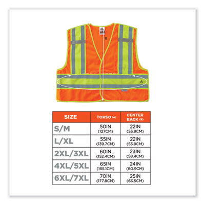 Glowear 8245Psv Class 2 Public Safety Vest, Polyester, 6X-Large/7X-Large, Orange