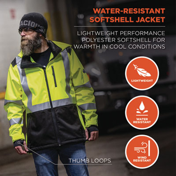 Glowear 8353 Class 3 Hi-Vis Softshell Water-Resistant Jacket, X-Large, Lime