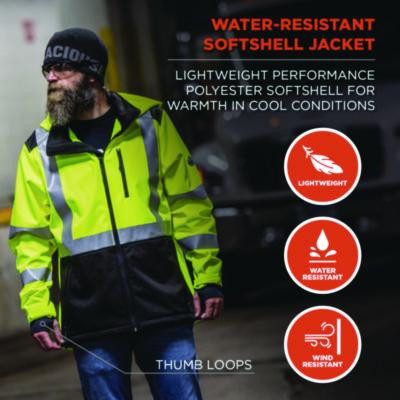 Glowear 8353 Class 3 Hi-Vis Softshell Water-Resistant Jacket, 4X-Large, Lime