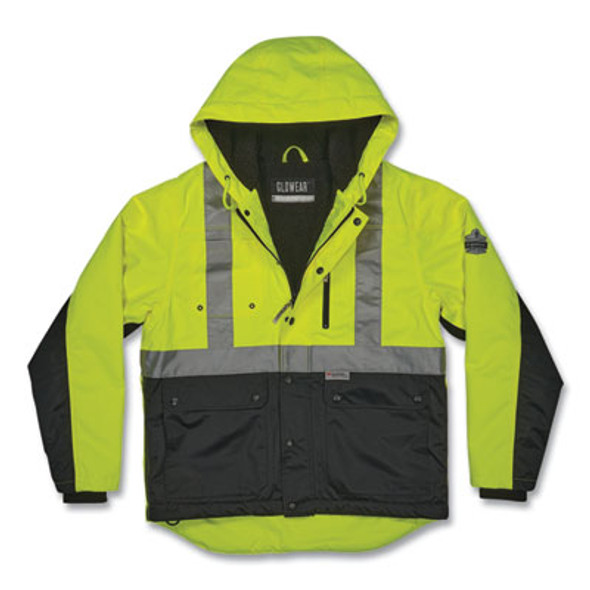 Glowear 8275 Class 2 Heavy-Duty Hi-Vis Workwear Sherpa Lined Jacket, Small, Lime