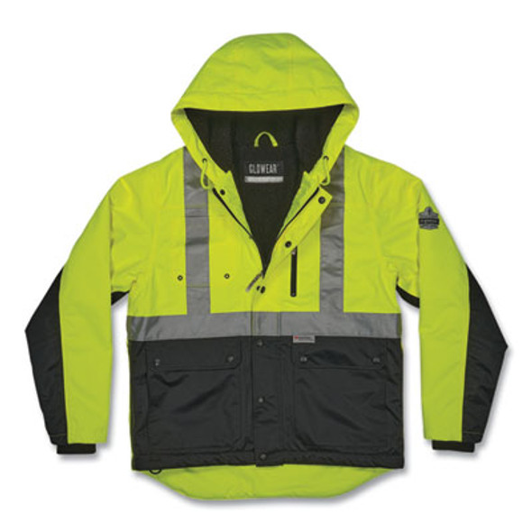 Glowear 8275 Class 2 Heavy-Duty Hi-Vis Workwear Sherpa Lined Jacket, Medium, Lime