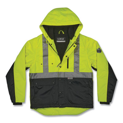 Glowear 8275 Class 2 Heavy-Duty Hi-Vis Workwear Sherpa Lined Jacket, Medium, Lime