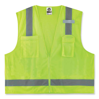 Glowear 8249Z Class 2 Economy Surveyors Zipper Vest, Polyester, Small/Medium, Lime