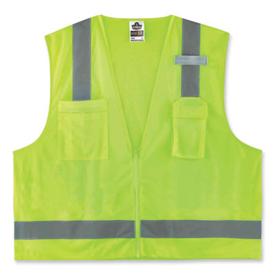 Glowear 8249Z Class 2 Economy Surveyors Zipper Vest, Polyester, 4X-Large/5X-Large, Lime
