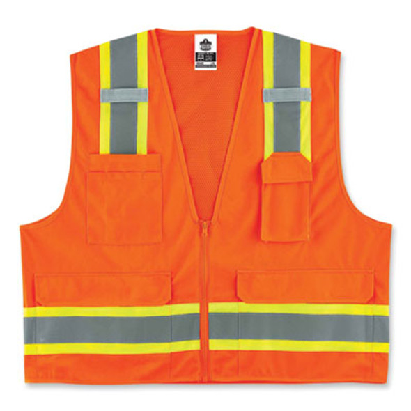 Glowear 8248Z Class 2 Two-Tone Surveyors Zipper Vest, Polyester, 2X-Large/3X-Large, Orange