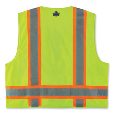 Glowear 8248Z Class 2 Two-Tone Surveyors Zipper Vest, Polyester, Large/X-Large, Lime