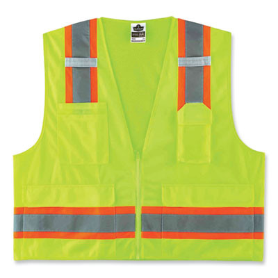 Glowear 8248Z Class 2 Two-Tone Surveyors Zipper Vest, Polyester, 2X-Large/3X-Large, Lime