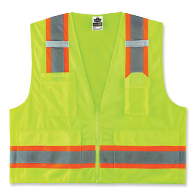 Glowear 8248Z Class 2 Two-Tone Surveyors Zipper Vest, Polyester, 4X-Large/5X-Large, Lime