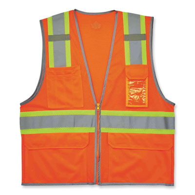 Glowear 8246Z Class 2 Two-Tone Mesh Reflective Binding Zipper Vest, Polyester, Large/X-Large, Orange