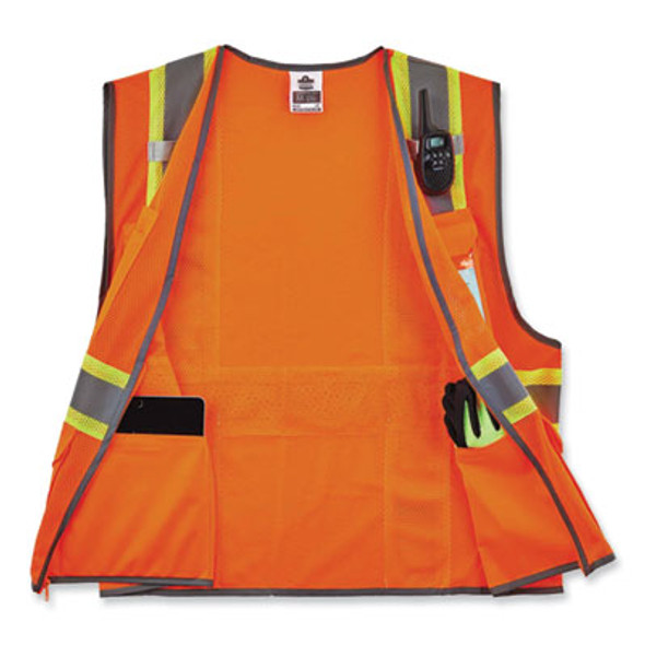 Glowear 8246Z Class 2 Two-Tone Mesh Reflective Binding Zipper Vest, Polyester, 4X-Large/5X-Large, Orange