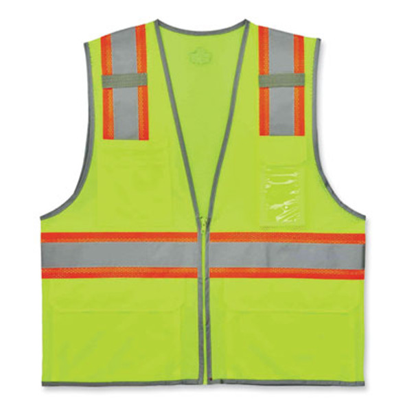 Glowear 8246Z Class 2 Two-Tone Mesh Reflective Binding Zipper Vest, Polyester, Small/Medium, Lime