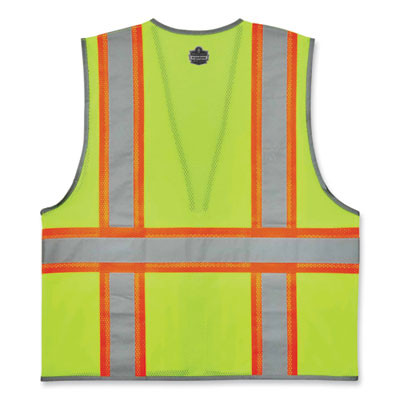 Glowear 8246Z Class 2 Two-Tone Mesh Reflective Binding Zipper Vest, Polyester, Small/Medium, Lime