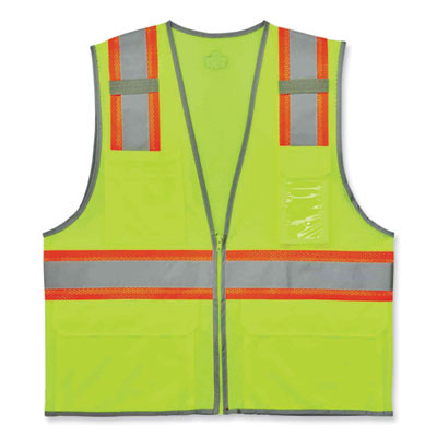 Glowear 8246Z Class 2 Two-Tone Mesh Reflective Binding Zipper Vest, Polyester, 2X-Large/3X-Large, Lime