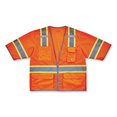 Glowear 8346Z Class 3 Two-Tone Hi-Vis Surveyor Zipper Vest, Large/X-Large, Orange