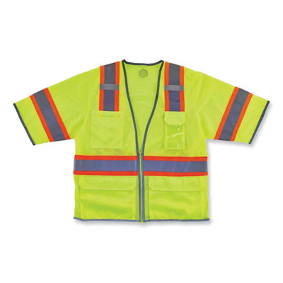 Glowear 8346Z Class 3 Two-Tone Hi-Vis Surveyor Zipper Vest, Small/Medium, Lime