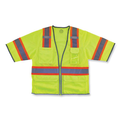 Glowear 8346Z Class 3 Two-Tone Hi-Vis Surveyor Zipper Vest, Polyester, Large/X-Large, Lime