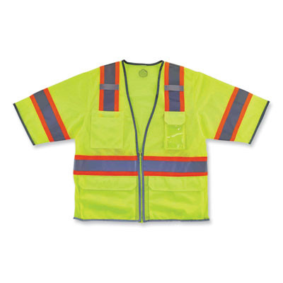Glowear 8346Z Class 3 Two-Tone Hi-Vis Surveyor Zipper Vest, Polyester, 2X-Large/3X-Large, Lime