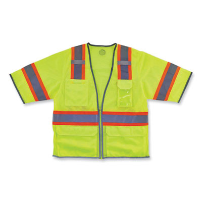 Glowear 8346Z Class 3 Two-Tone Hi-Vis Surveyor Zipper Vest, 4X-Large/5X-Large, Lime
