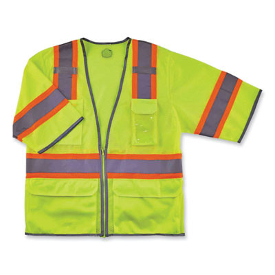 Glowear 8346Z Class 3 Two-Tone Hi-Vis Surveyor Zipper Vest, Polyester, 4X-Large/5X-Large, Lime