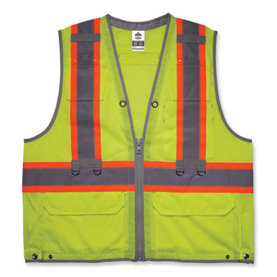Glowear 8231Tv Class 2 Hi-Vis Tool Tethering Safety Vest, Polyester, 4X-Large/5X-Large, Lime