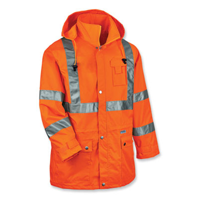 Glowear 8365 Class 3 Hi-Vis Rain Jacket, Polyester, Small, Orange